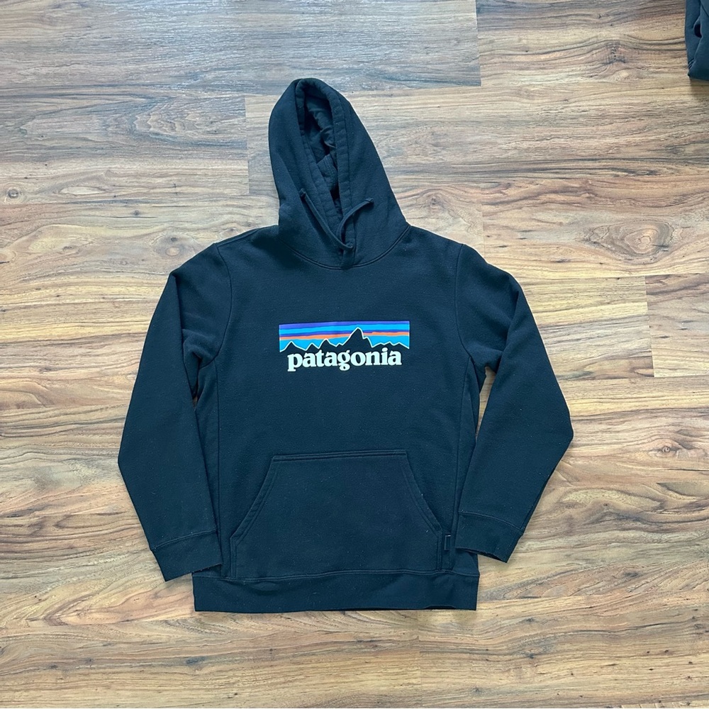 Black Patagonia Logo Hoodie